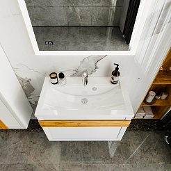 Бриклаер Мебель для ванной Берлин 80 белая с ручкой дуб золото – фотография-8